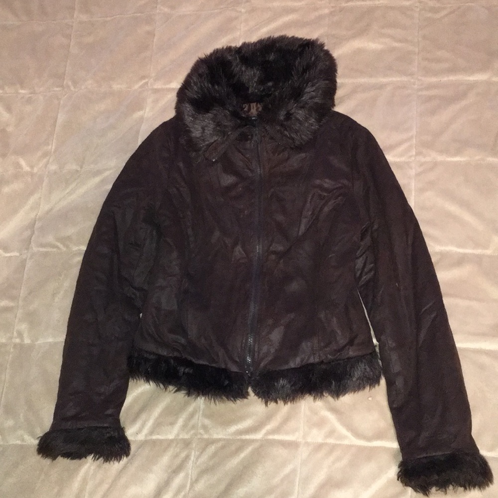 Faux fur jacket cotton brown wash.